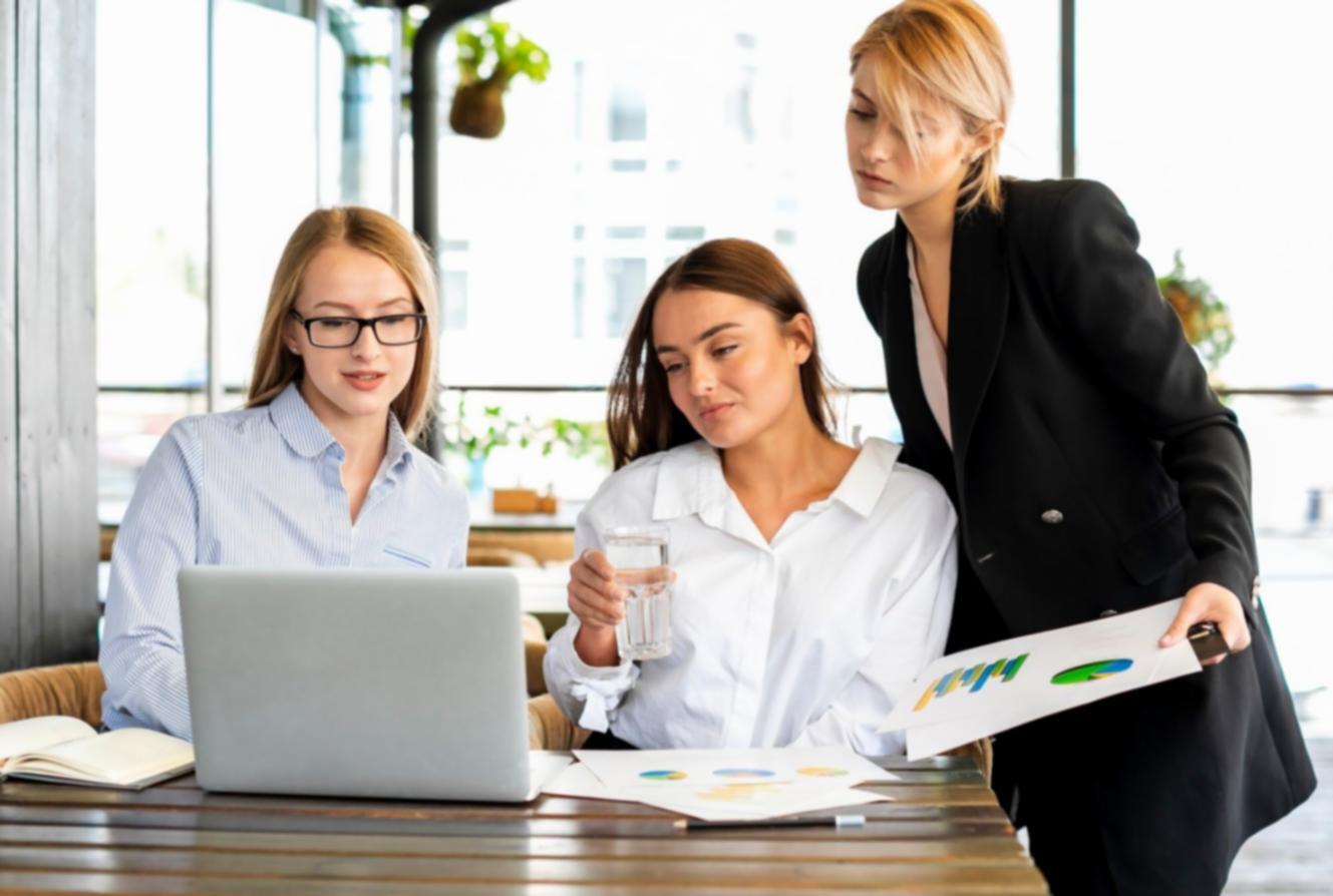 Financial analysis workspace with documents and charts